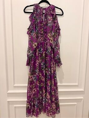 Zara Purple Floral Ruffle Maxi Dress